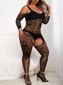 OS 122 PLUS SIZE BLACK BODYSTOCKING FITS 14 TO 22