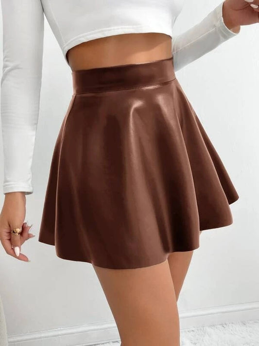 Size 8 Small skirt Brown with flared hem with PU look